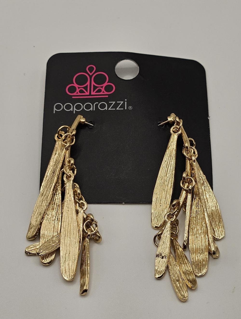 Paparazzi Gold Tone Leaf Dangle Earrings Textured Cluster Drop Boho NWT